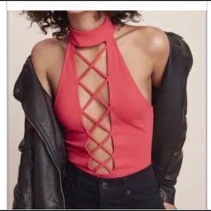 Red crisscross detail bodysuit express